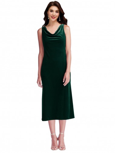 Cowl Neck Velvet Midi Length Cocktail Evening Dress UK