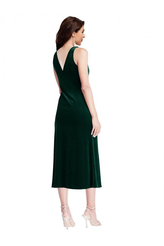 Cowl Neck Velvet Midi Length Cocktail Evening Dress